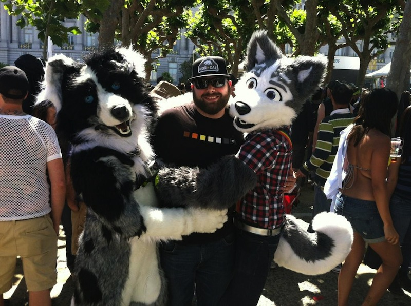 Trip on left, me on right, with a cool hug-seeker