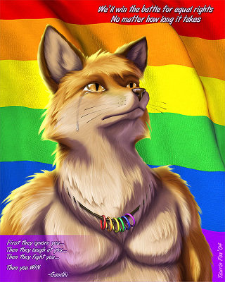 Fox standing proudly with a gay pride necklace
