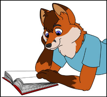 A drawing of a fox reading a book.