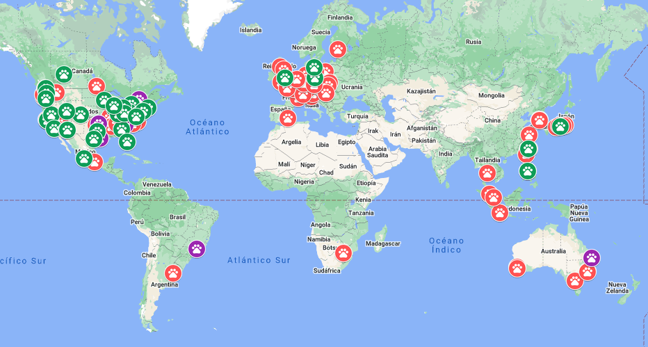 Map of furry conventions in December 2022