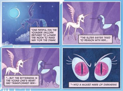 Nightmare Moon confronts her older sister Princess Celestia