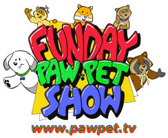Funday PawPet Show logo. The characters displayed are (L-R) Mutt, Tod Ferret, Arthur, Poink, and Rummage.