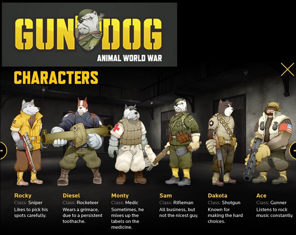 Gundog game logo and characters