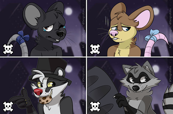Convention mascot cards: Mausie, Iris, Brok the Badger and MFF's raccoon