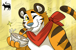 Suspiciously flirty cereal tiger