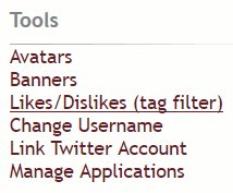 Link list containing 'Likes/Dislikes (tag filter)'