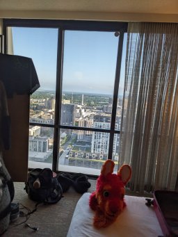 Furry Weekend Atlanta 2024 bedroom view, with kangaroo head