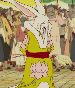 An elderly rabbit in a long robe.