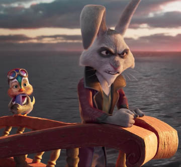 The evil Lapin and his Mandarin duck sidekick, whose name is Barry Goldfarb.