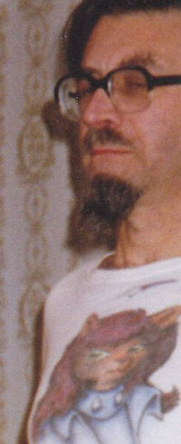 Ian Curtis in 1995, wearing an Erma Felna T-Shirt.