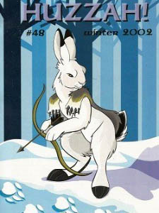 The cover of Huzzah number 48, an APA from 2002, showing a rabbit in the woods with a bow and arrow.